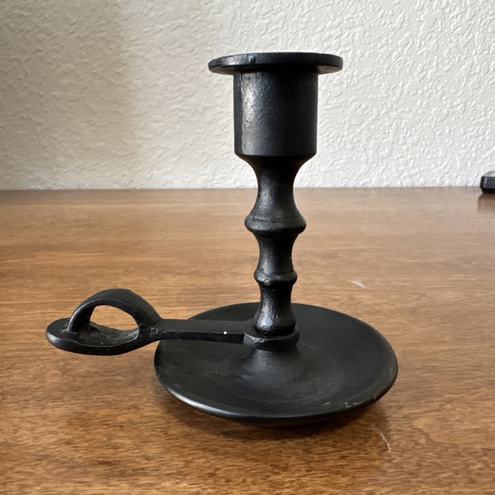 Vintage black metal Chamberstick candle holder Primitive, Cottage Core, Farmhous